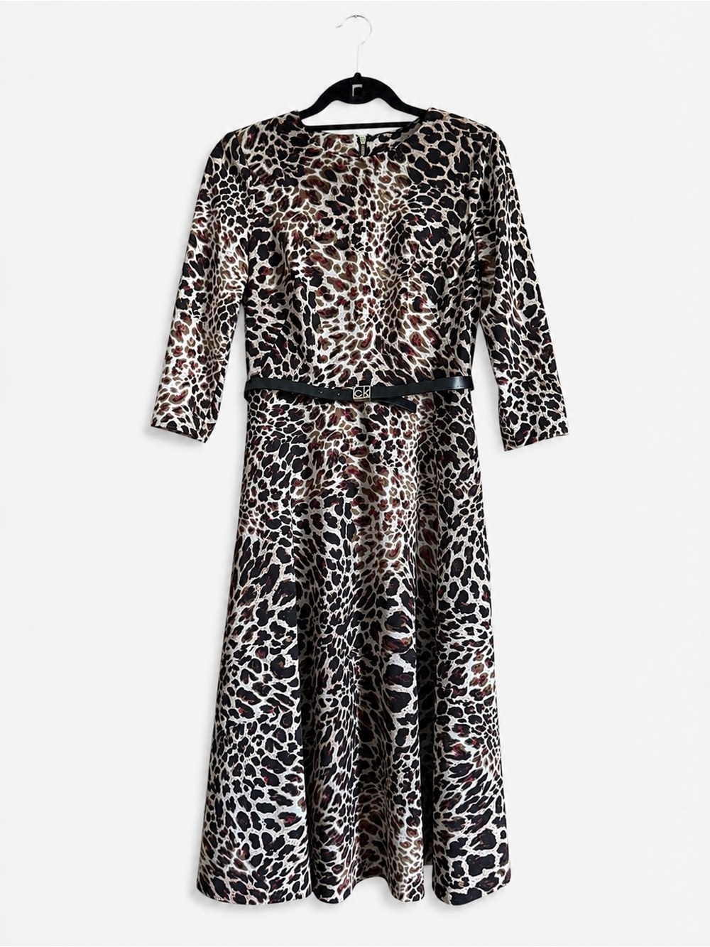Calvin Klein Belted Leopard Print Midi Dress Size 4